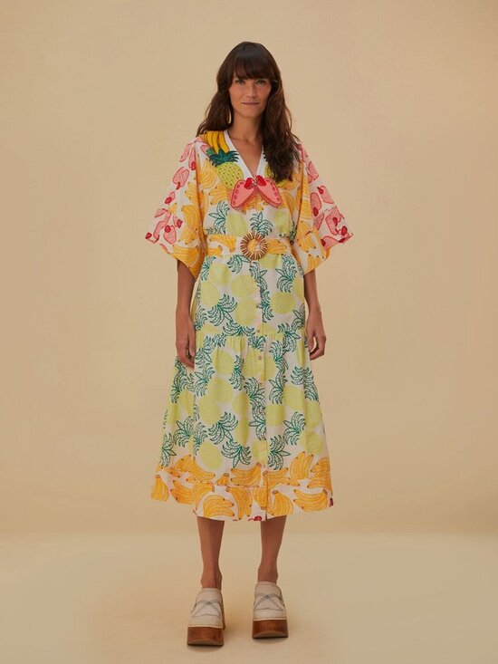 FARM Rio Dresses & Skirts - Farm Rio off-white tropical fruits midi dress size M